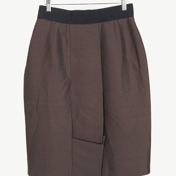 Valentino Brown Silk Shantung Pencil Skirt - Picture 2 of 9